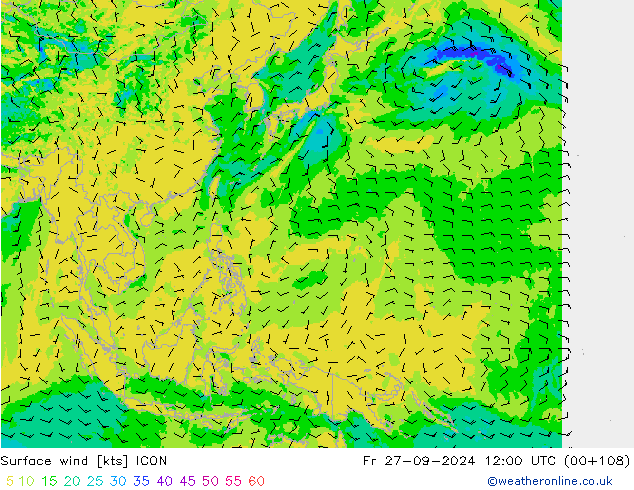 Surface wind ICON Fr 27.09.2024 12 UTC