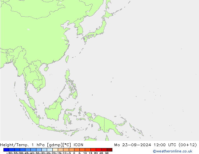 Height/Temp. 1 hPa ICON pon. 23.09.2024 12 UTC