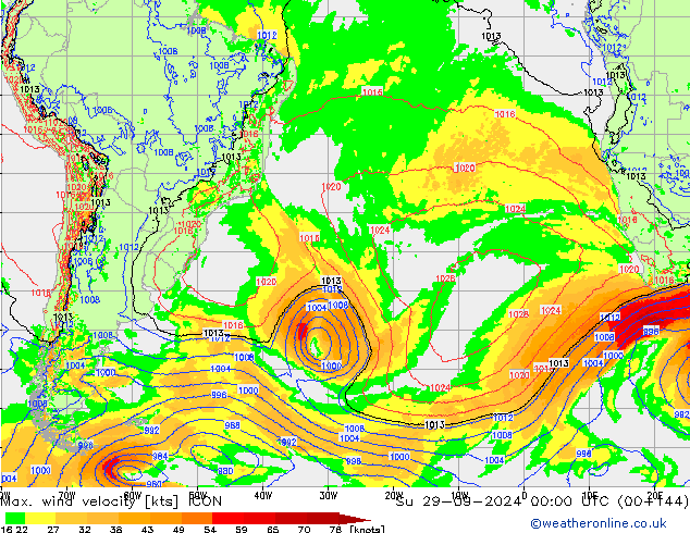 Max. wind velocity ICON Su 29.09.2024 00 UTC