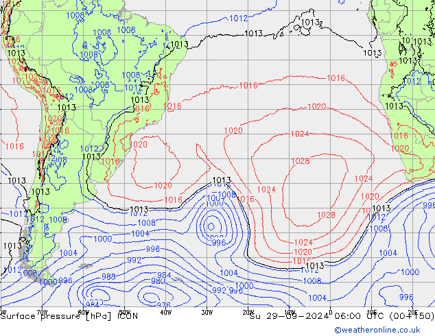 Surface pressure ICON Su 29.09.2024 06 UTC