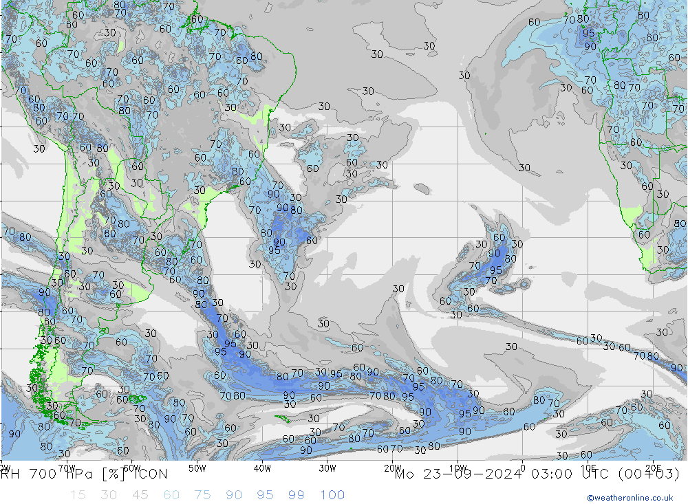 RH 700 гПа ICON пн 23.09.2024 03 UTC