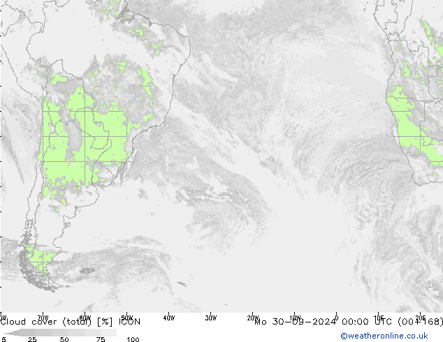 Cloud cover (total) ICON Mo 30.09.2024 00 UTC