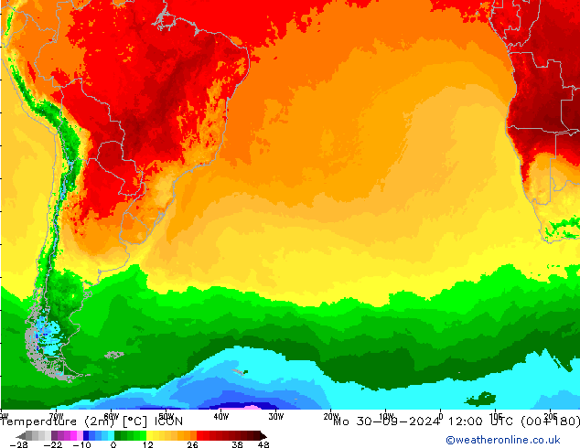 Temperature (2m) ICON Mo 30.09.2024 12 UTC