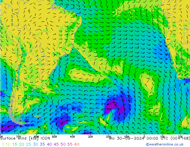 Surface wind ICON Mo 30.09.2024 00 UTC