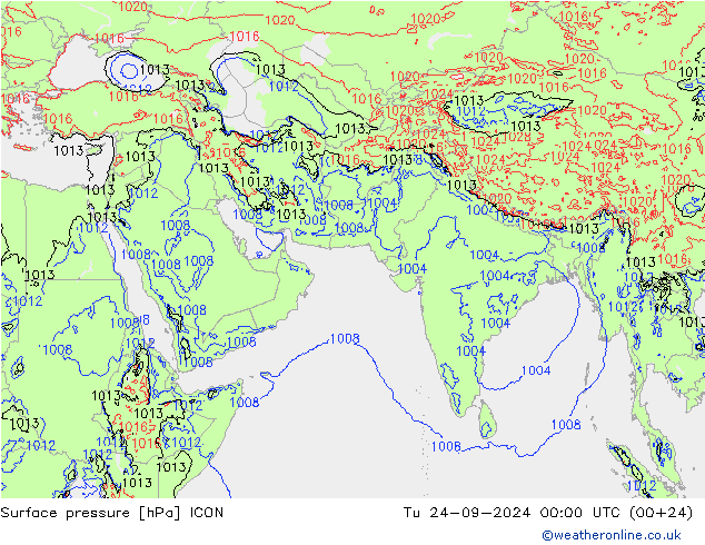 Luchtdruk (Grond) ICON di 24.09.2024 00 UTC