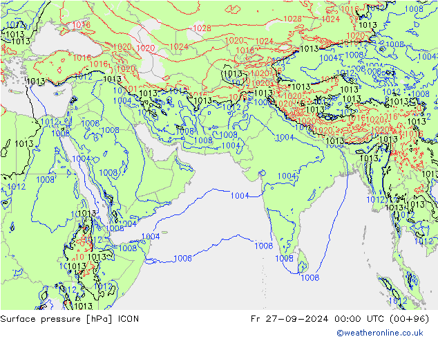 приземное давление ICON пт 27.09.2024 00 UTC