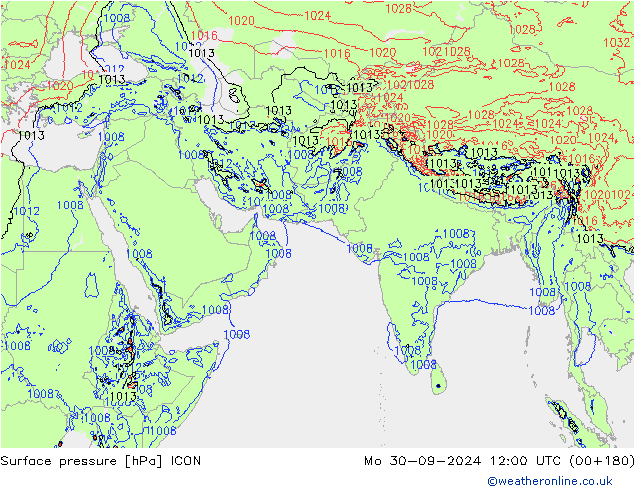 Surface pressure ICON Mo 30.09.2024 12 UTC