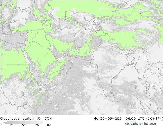 zachmurzenie (suma) ICON pon. 30.09.2024 06 UTC