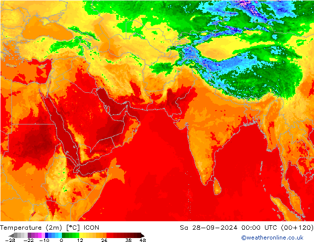 mapa temperatury (2m) ICON so. 28.09.2024 00 UTC