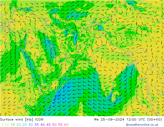 Wind 10 m ICON wo 25.09.2024 12 UTC