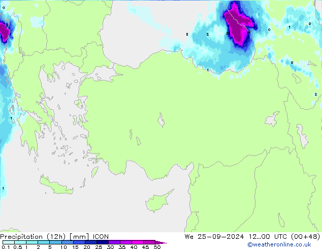 Precipitazione (12h) ICON mer 25.09.2024 00 UTC