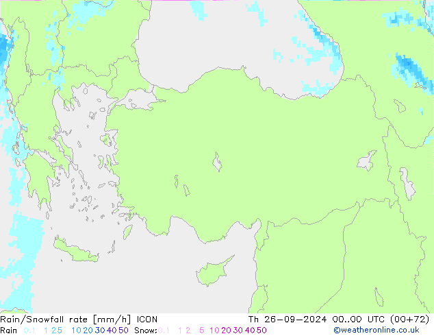 Rain/Snowfall rate ICON jue 26.09.2024 00 UTC