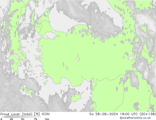 Bewolking (Totaal) ICON za 28.09.2024 18 UTC