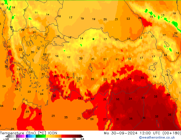 Temperature (2m) ICON Mo 30.09.2024 12 UTC