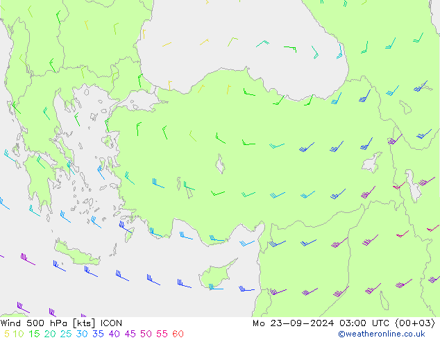 ветер 500 гПа ICON пн 23.09.2024 03 UTC