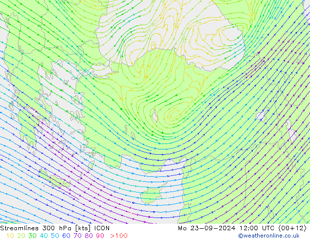 Streamlines 300 hPa ICON Mo 23.09.2024 12 UTC