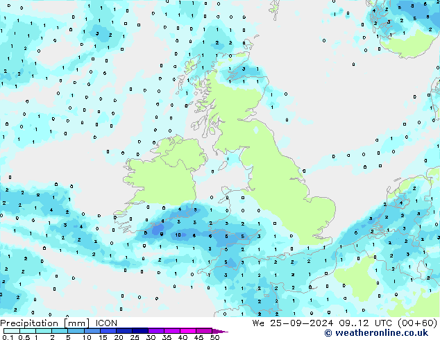 Precipitation ICON We 25.09.2024 12 UTC