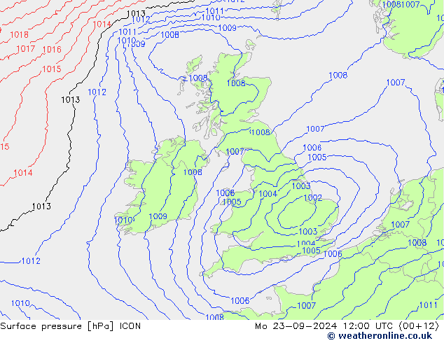 Atmosférický tlak ICON Po 23.09.2024 12 UTC