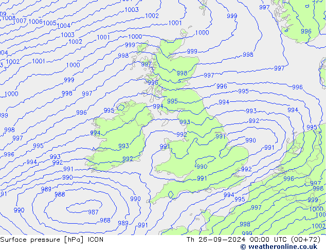 Surface pressure ICON Th 26.09.2024 00 UTC