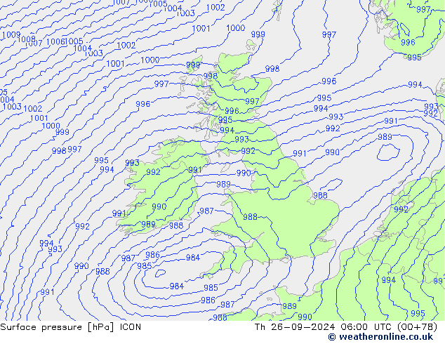 Surface pressure ICON Th 26.09.2024 06 UTC