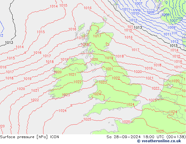 Atmosférický tlak ICON So 28.09.2024 18 UTC