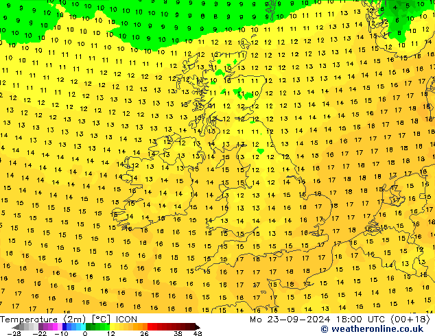 Temperature (2m) ICON Mo 23.09.2024 18 UTC