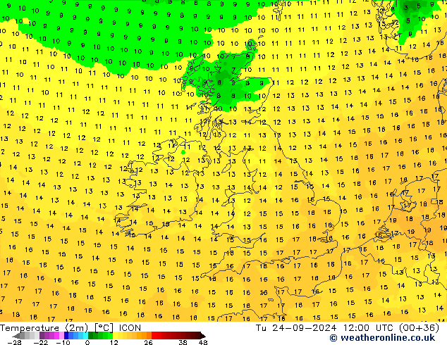 Temperature (2m) ICON Tu 24.09.2024 12 UTC