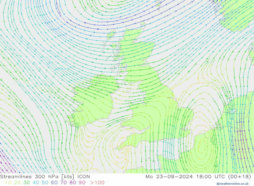 Linha de corrente 300 hPa ICON Seg 23.09.2024 18 UTC