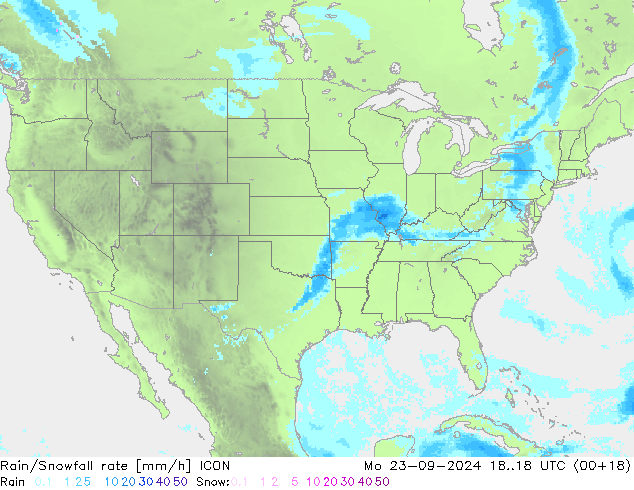 Rain/Snowfall rate ICON Po 23.09.2024 18 UTC