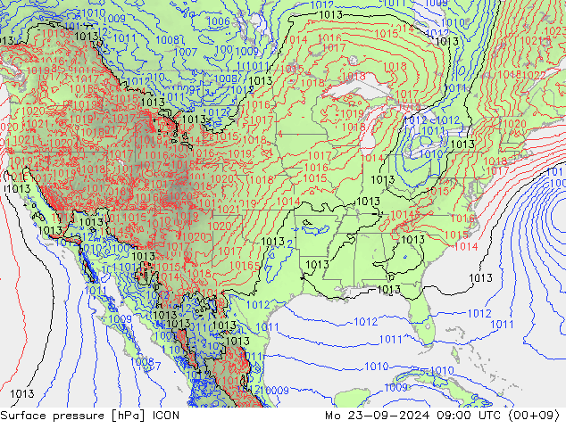 Surface pressure ICON Mo 23.09.2024 09 UTC