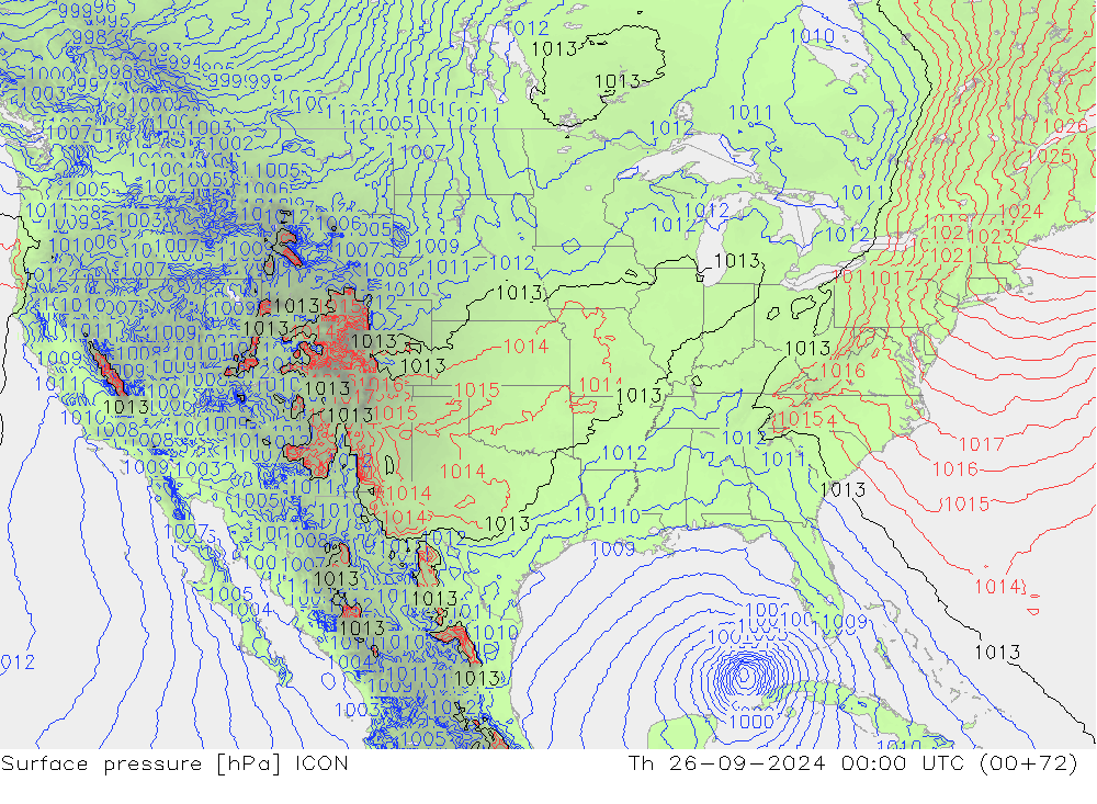 Surface pressure ICON Th 26.09.2024 00 UTC