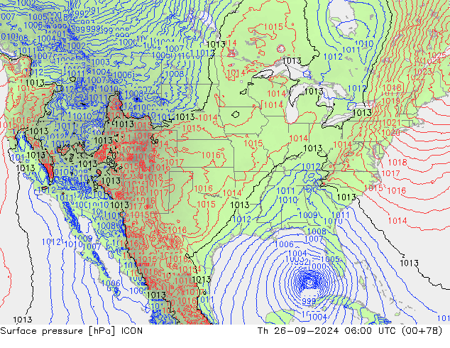 Surface pressure ICON Th 26.09.2024 06 UTC