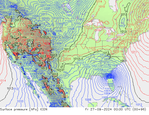 Surface pressure ICON Fr 27.09.2024 00 UTC