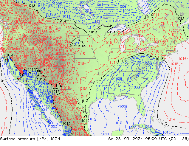 Surface pressure ICON Sa 28.09.2024 06 UTC