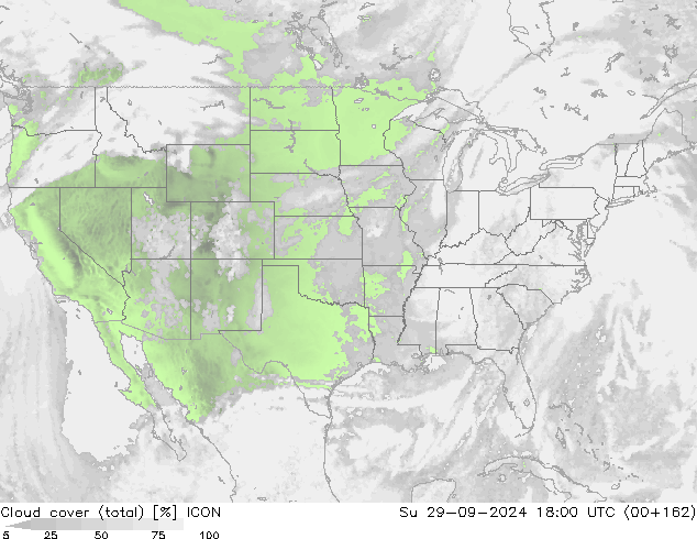 Cloud cover (total) ICON Su 29.09.2024 18 UTC