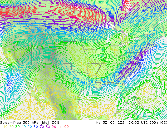 Línea de corriente 300 hPa ICON lun 30.09.2024 00 UTC