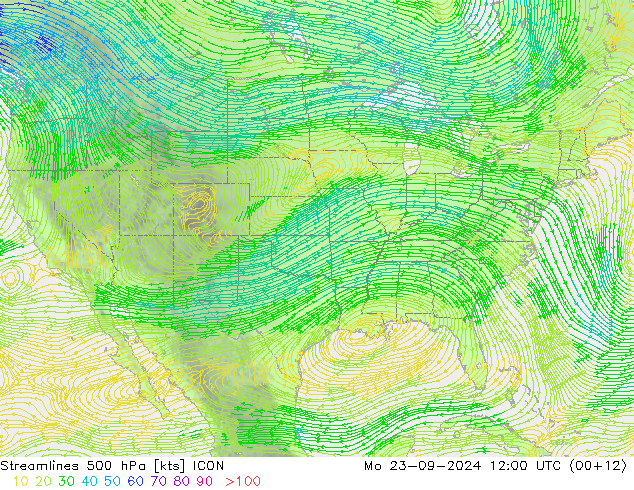 Línea de corriente 500 hPa ICON lun 23.09.2024 12 UTC