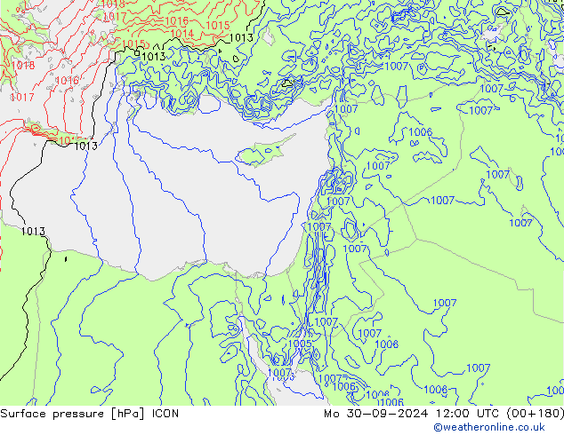 Surface pressure ICON Mo 30.09.2024 12 UTC