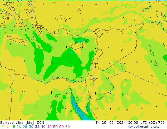 wiatr 10 m ICON czw. 26.09.2024 00 UTC