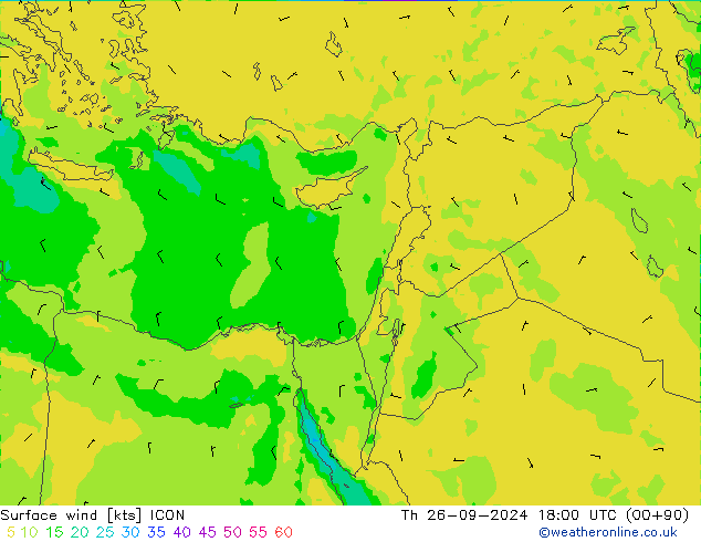 Surface wind ICON Čt 26.09.2024 18 UTC