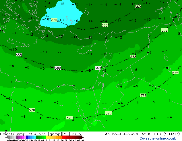 Yükseklik/Sıc. 500 hPa ICON Pzt 23.09.2024 03 UTC