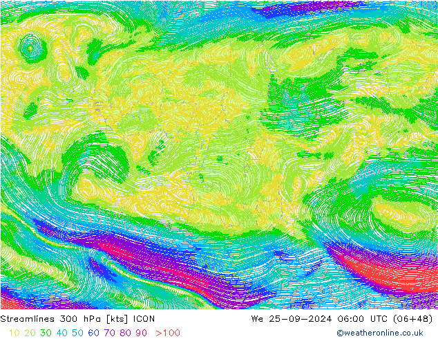 Rüzgar 300 hPa ICON Çar 25.09.2024 06 UTC