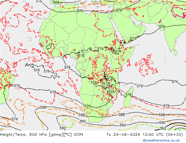 Height/Temp. 500 hPa ICON Tu 24.09.2024 12 UTC