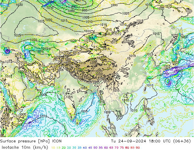 Isotachs (kph) ICON mar 24.09.2024 18 UTC