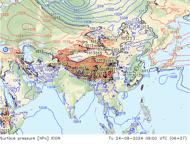 Presión superficial ICON mar 24.09.2024 09 UTC