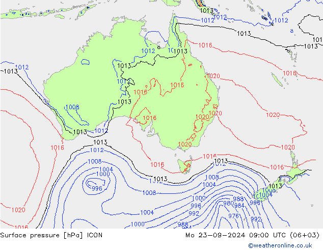 Atmosférický tlak ICON Po 23.09.2024 09 UTC