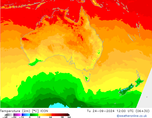 Temperaturkarte (2m) ICON Di 24.09.2024 12 UTC