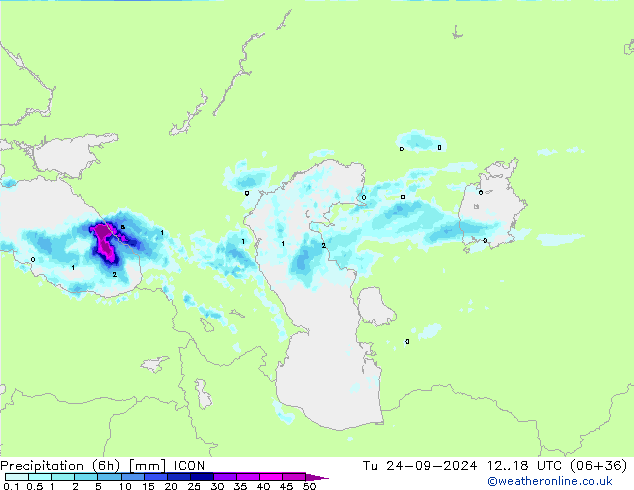 Precipitation (6h) ICON Tu 24.09.2024 18 UTC