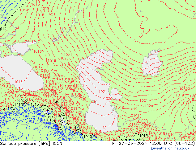 Surface pressure ICON Fr 27.09.2024 12 UTC