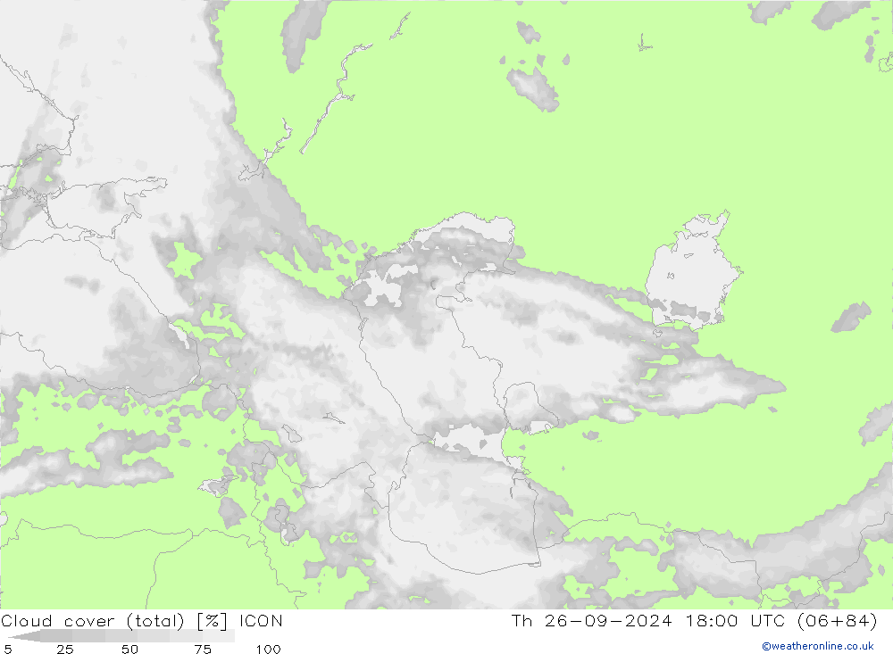 Bewolking (Totaal) ICON do 26.09.2024 18 UTC